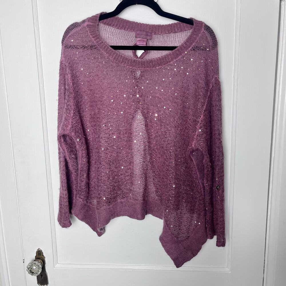Soft Surroundings PL Purple Mohair Wool Sequin Sweater Made Italy Asymmetrical